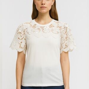1048.Elegant Crochet ,Embroidered with Sequins stars Shirt